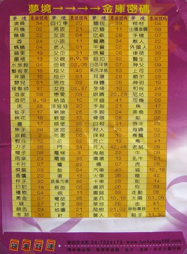 Taiwan Lottery Dream Sheet