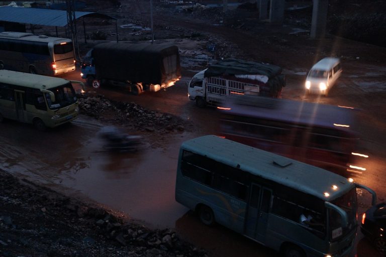 Traffic jam, road construction