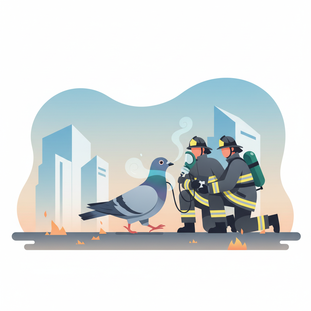Pigeon walks to firefighters offered oxygen to clear lungs