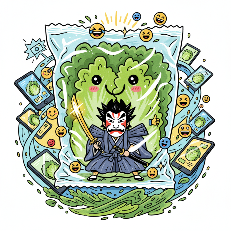 Lettuce packaging featuring Japanese movie star goes viral